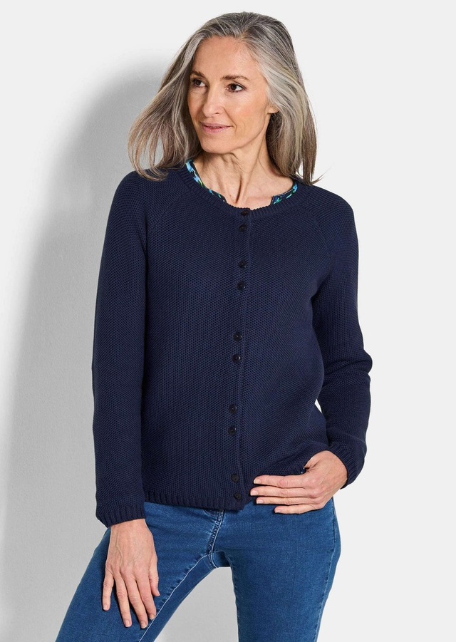 GOLDNER Strickjacke »Cardigan aus Baumwolle, Rundhals« Piqué-Optik