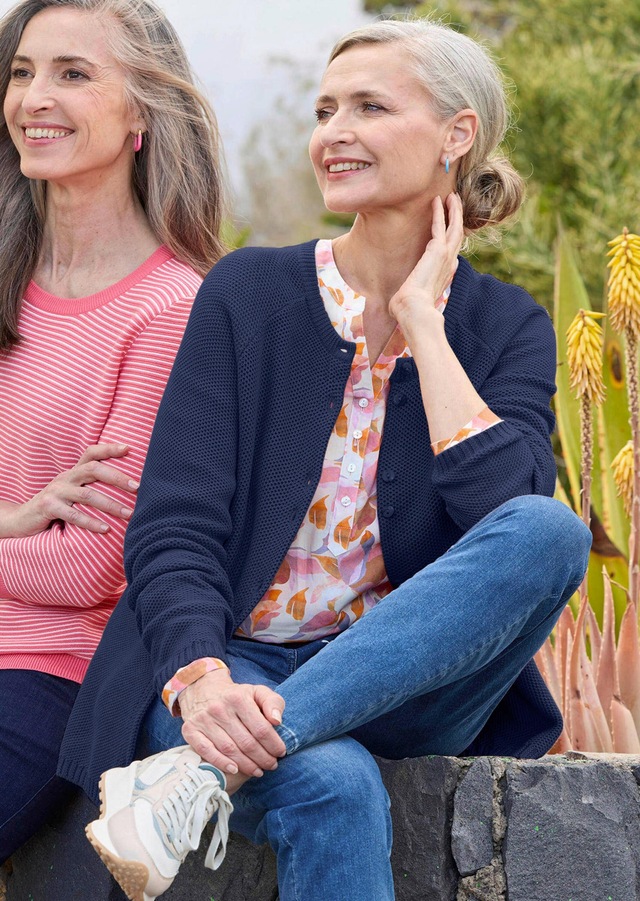 GOLDNER Strickjacke »Cardigan aus Baumwolle, Rundhals« Piqué-Optik