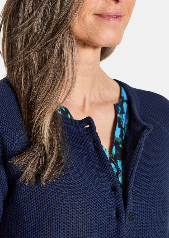 GOLDNER Strickjacke »Cardigan aus Baumwolle, Rundhals« Piqué-Optik