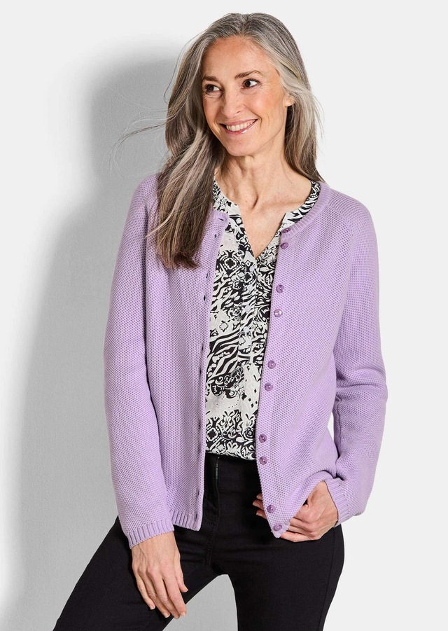 GOLDNER Strickjacke »Cardigan aus Baumwolle, Rundhals« Piqué-Optik