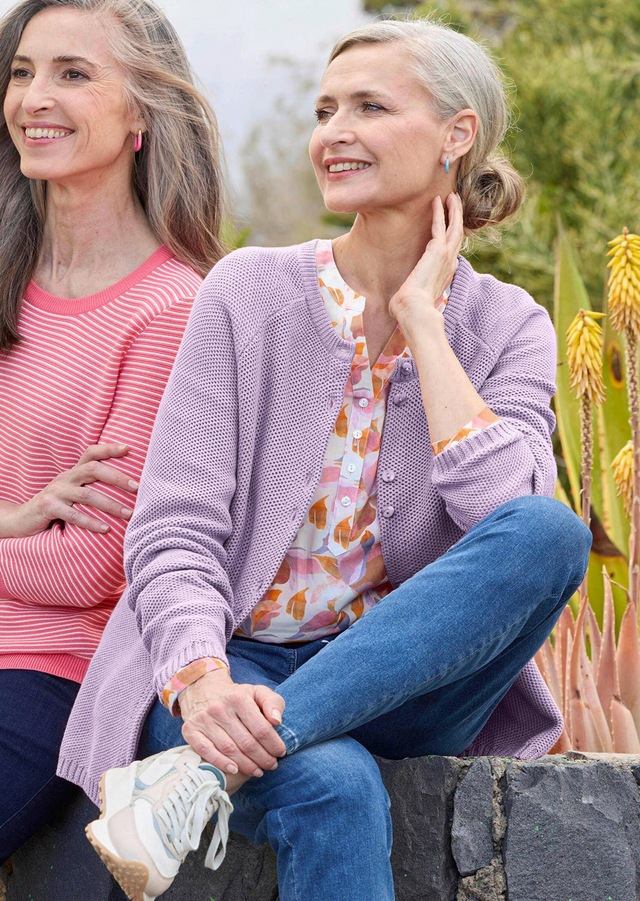 GOLDNER Strickjacke »Cardigan aus Baumwolle, Rundhals« Piqué-Optik