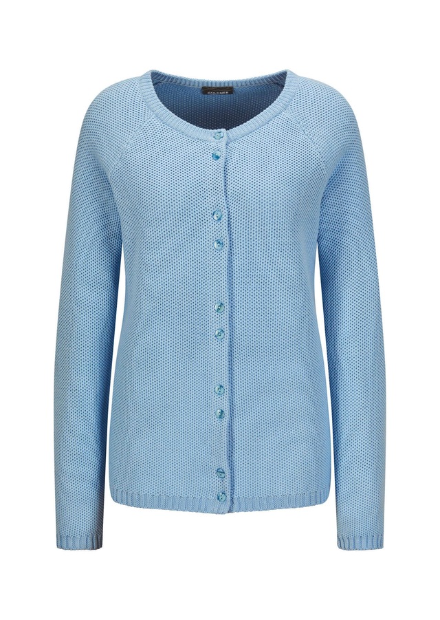 GOLDNER Strickjacke »Cardigan aus Baumwolle, Rundhals« Piqué-Optik