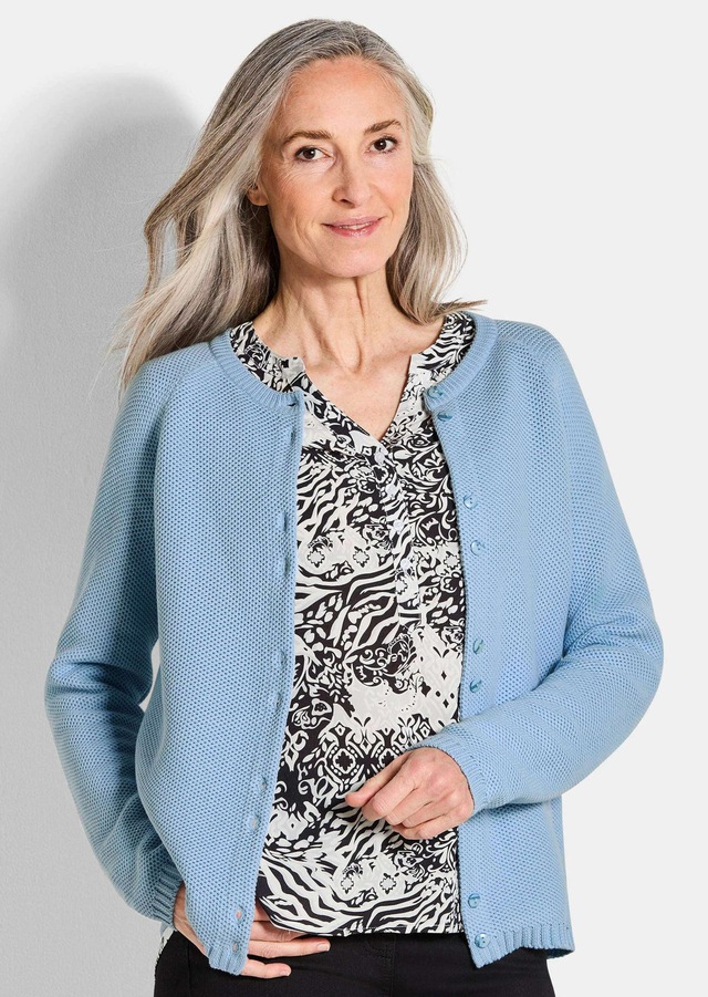 GOLDNER Strickjacke »Cardigan aus Baumwolle, Rundhals« Piqué-Optik