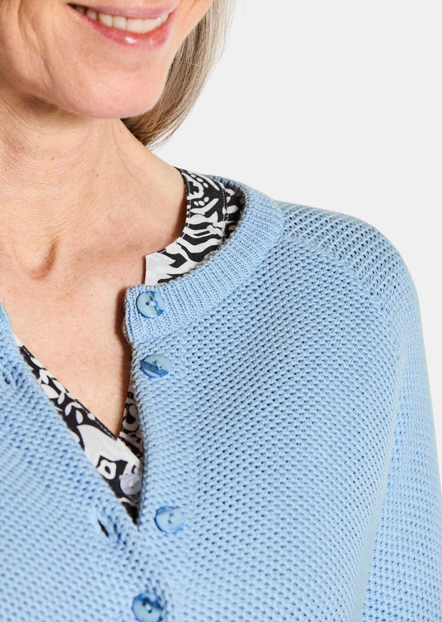 GOLDNER Strickjacke »Cardigan aus Baumwolle, Rundhals« Piqué-Optik