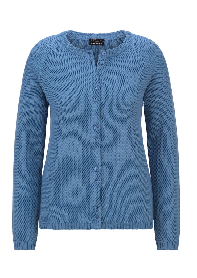 GOLDNER Strickjacke »Cardigan aus Baumwolle, Rundhals« Piqué-Optik
