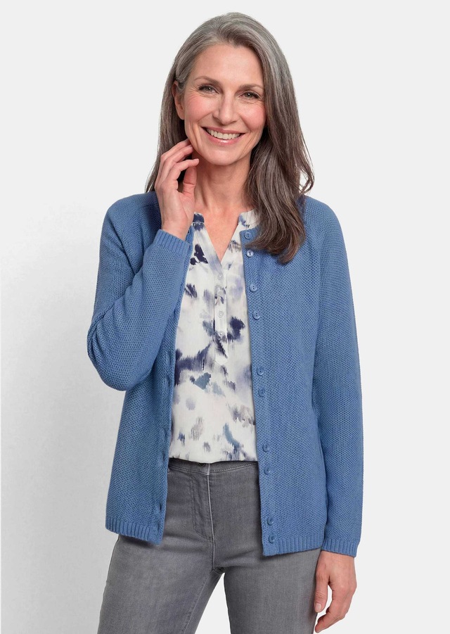 GOLDNER Strickjacke »Cardigan aus Baumwolle, Rundhals« Piqué-Optik
