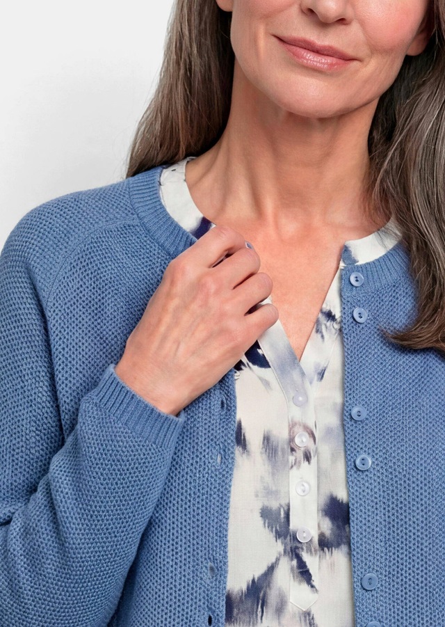 GOLDNER Strickjacke »Cardigan aus Baumwolle, Rundhals« Piqué-Optik