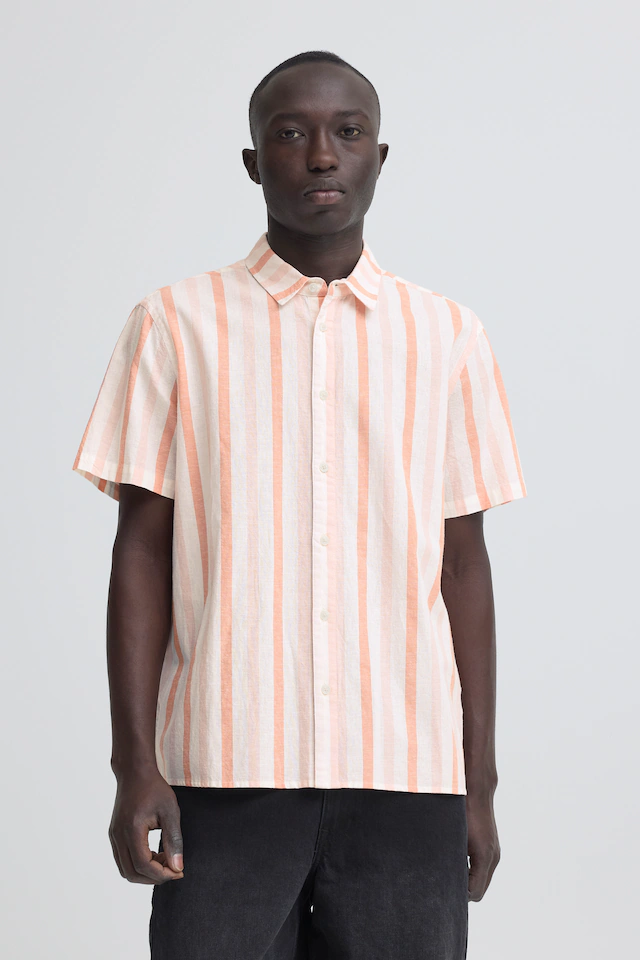 Blend Kurzarmhemd »BHABAN SHIRT STRIPE« aus Baumwollmischung, mit Leinen, Relaxed Fit, gestreifte Leinenoptik