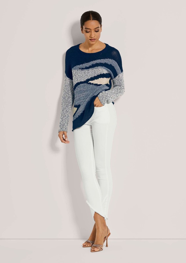 MADELEINE Longpullover »Pullover Rundhals-Pullover mit grafischem Muster«