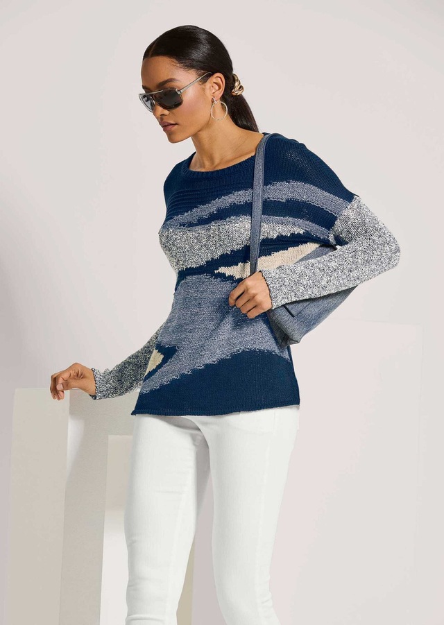 MADELEINE Longpullover »Pullover Rundhals-Pullover mit grafischem Muster«