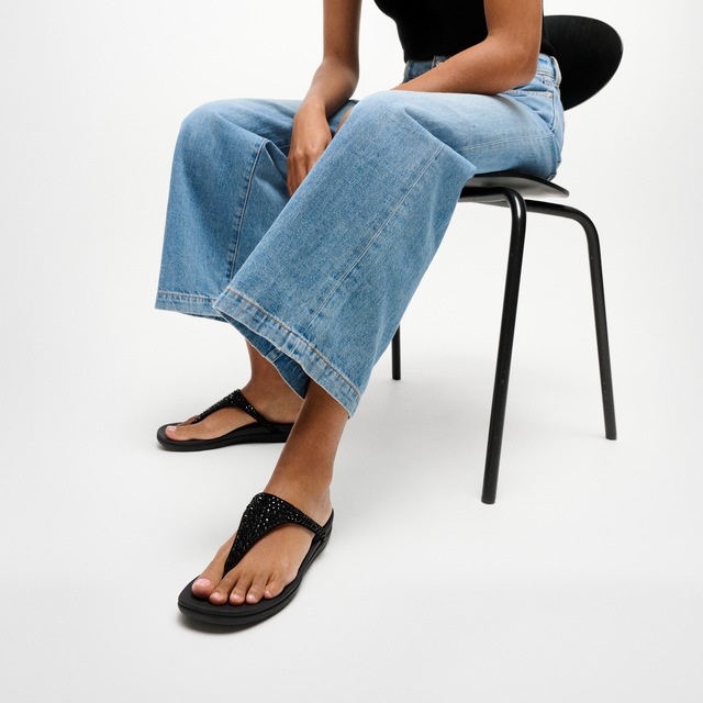 Fitflop Zehentrenner »SOLAY MIXED-CRYSTAL TOE-POST SANDALS« Dianette, Schlupfschuh, Sommerschuh mit edlem Glitter