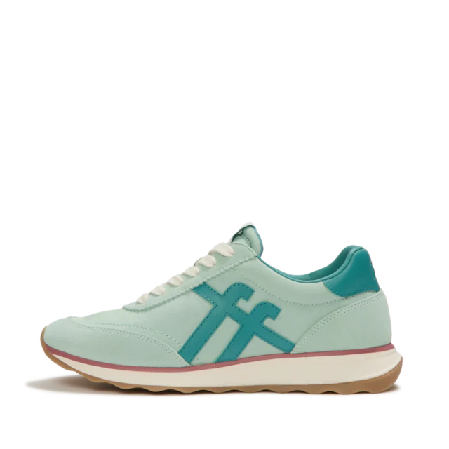 Fitflop Keilsneaker »RETRO-Q FF FABRIC/SUEDE SNEAKERS« Schnürschuh, Freizeitschuh, Halbschuh mit Kontrastbesatz