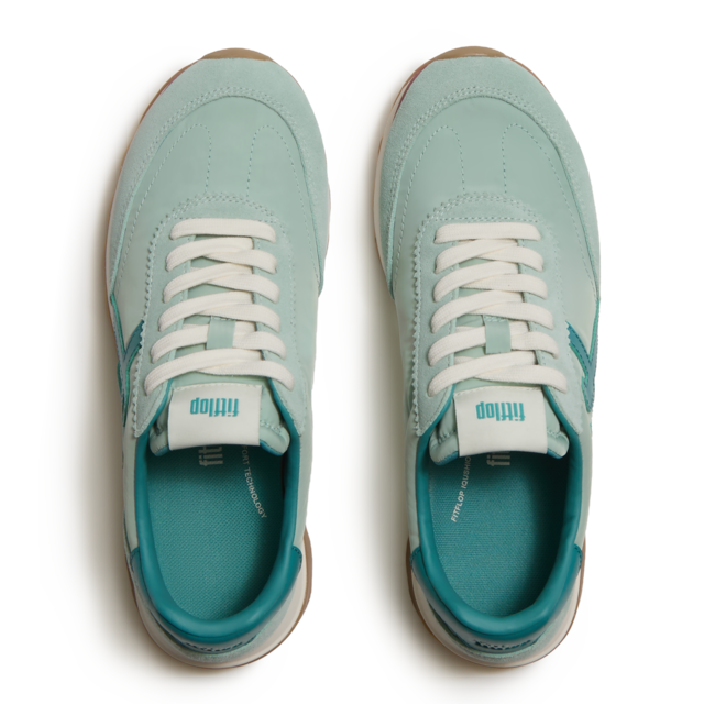 Fitflop Keilsneaker »RETRO-Q FF FABRIC/SUEDE SNEAKERS« Schnürschuh, Freizeitschuh, Halbschuh mit Kontrastbesatz