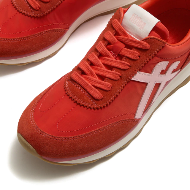 Fitflop Keilsneaker »RETRO-Q FF FABRIC/SUEDE SNEAKERS« Schnürschuh, Freizeitschuh, Halbschuh mit Kontrastbesatz