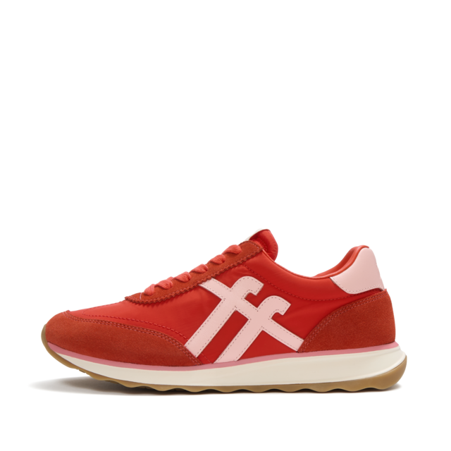 Fitflop Keilsneaker »RETRO-Q FF FABRIC/SUEDE SNEAKERS« Schnürschuh, Freizeitschuh, Halbschuh mit Kontrastbesatz