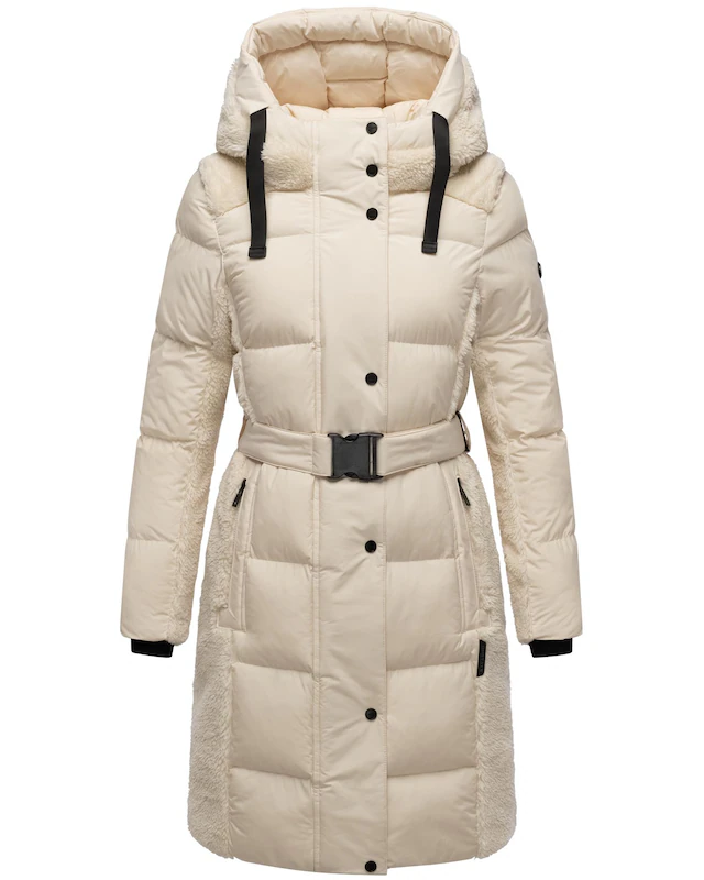 Navahoo Wintermantel »Funkelteddy 14« Warmer Mantel mit Teddyplüsch-Akzenten und Taillengürtel