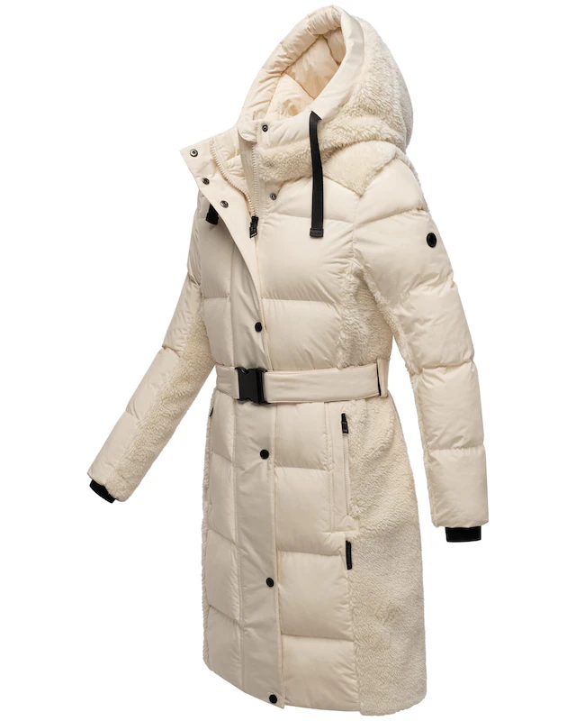 Navahoo Wintermantel »Funkelteddy 14« Warmer Mantel mit Teddyplüsch-Akzenten und Taillengürtel