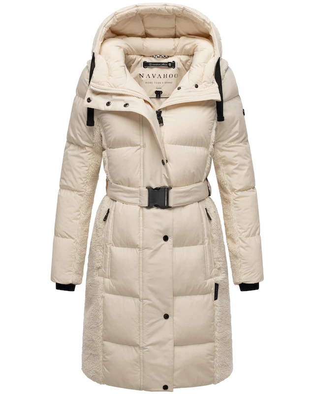 Navahoo Wintermantel »Funkelteddy 14« Warmer Mantel mit Teddyplüsch-Akzenten und Taillengürtel