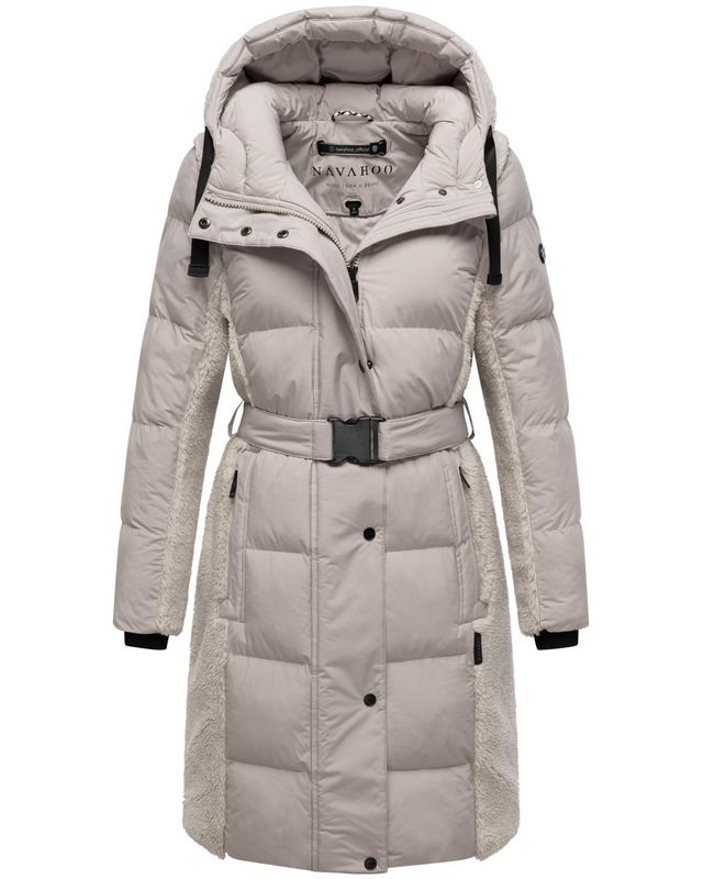 Navahoo Wintermantel »Funkelteddy 14« Warmer Mantel mit Teddyplüsch-Akzenten und Taillengürtel