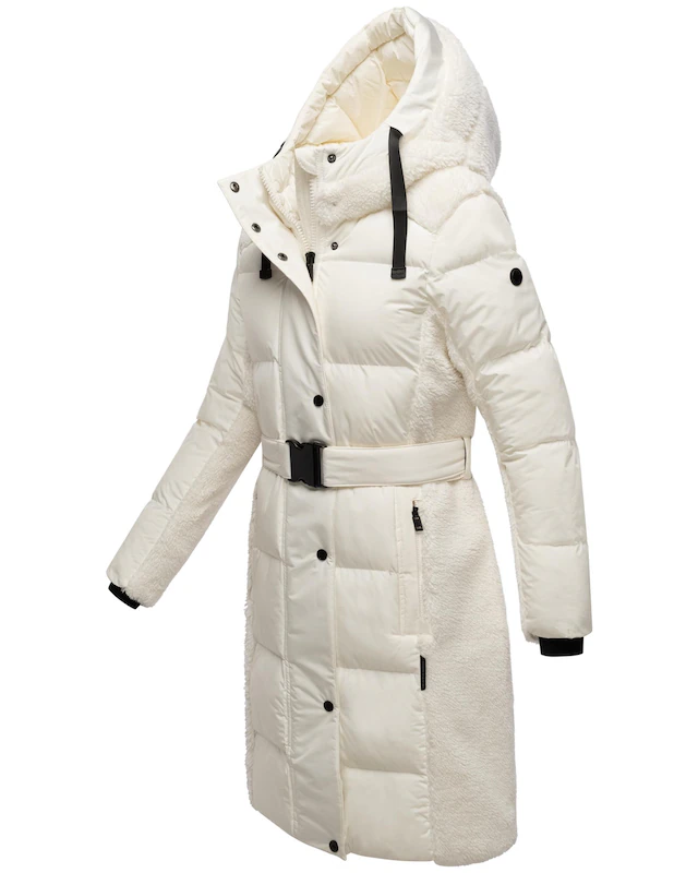 Navahoo Wintermantel »Funkelteddy 14« Warmer Mantel mit Teddyplüsch-Akzenten und Taillengürtel