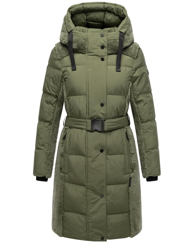 Navahoo Wintermantel »Funkelteddy 14« Warmer Mantel mit Teddyplüsch-Akzenten und Taillengürtel