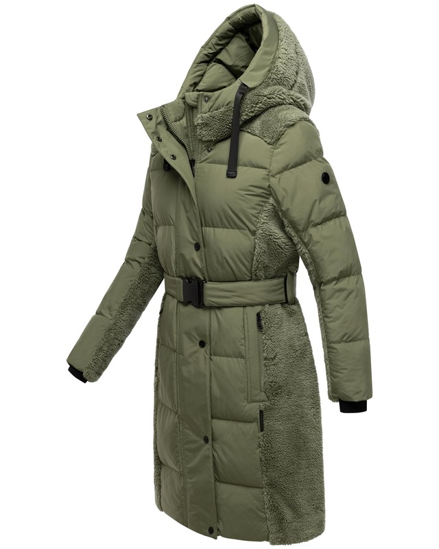 Navahoo Wintermantel »Funkelteddy 14« Warmer Mantel mit Teddyplüsch-Akzenten und Taillengürtel