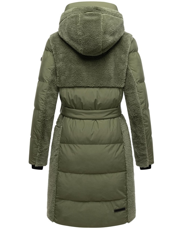 Navahoo Wintermantel »Funkelteddy 14« Warmer Mantel mit Teddyplüsch-Akzenten und Taillengürtel