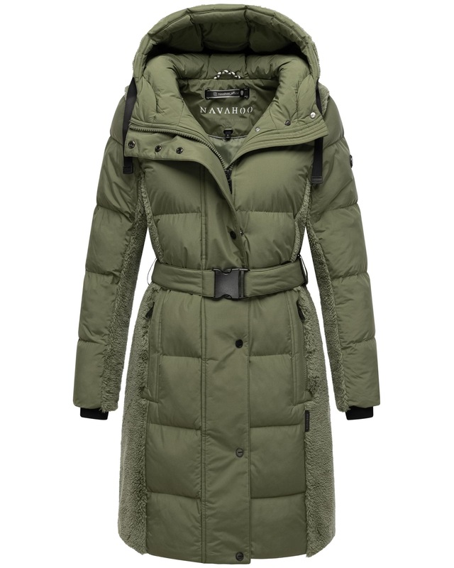 Navahoo Wintermantel »Funkelteddy 14« Warmer Mantel mit Teddyplüsch-Akzenten und Taillengürtel
