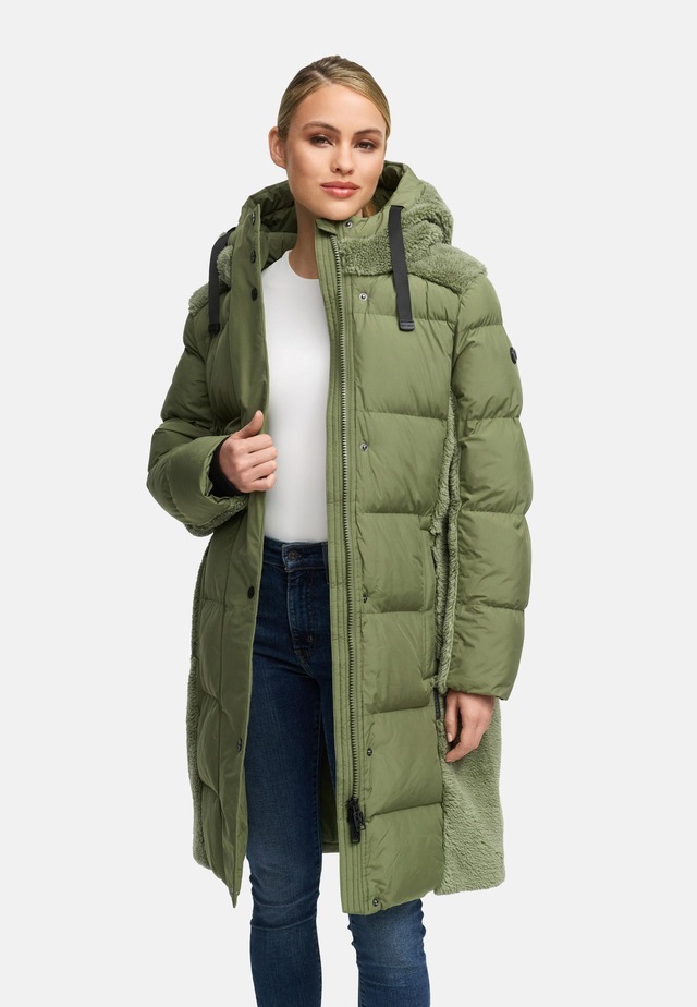 Navahoo Wintermantel »Funkelteddy 14« Warmer Mantel mit Teddyplüsch-Akzenten und Taillengürtel
