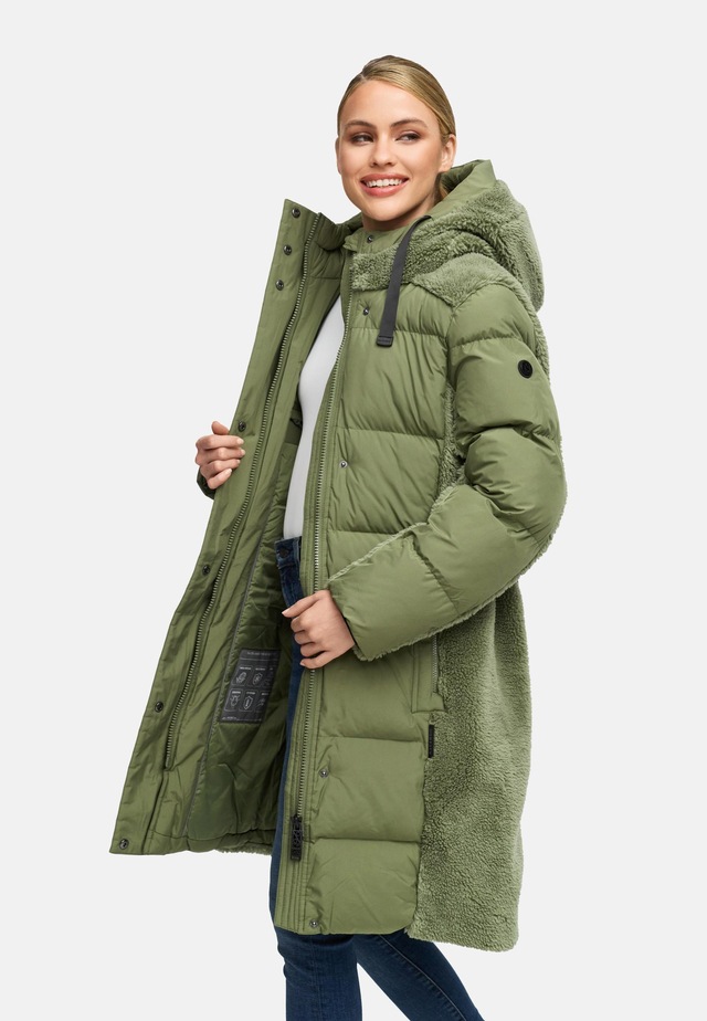 Navahoo Wintermantel »Funkelteddy 14« Warmer Mantel mit Teddyplüsch-Akzenten und Taillengürtel