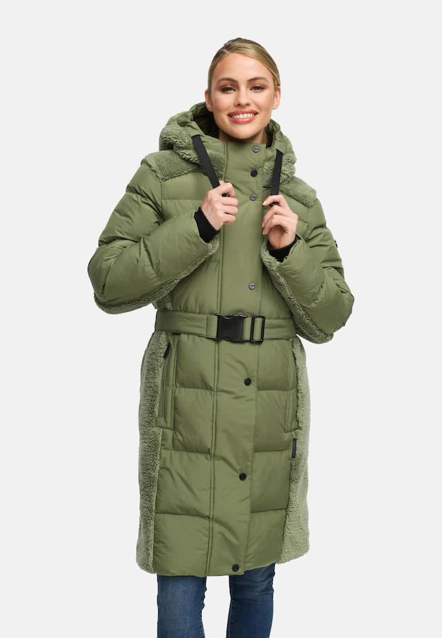 Navahoo Wintermantel »Funkelteddy 14« Warmer Mantel mit Teddyplüsch-Akzenten und Taillengürtel