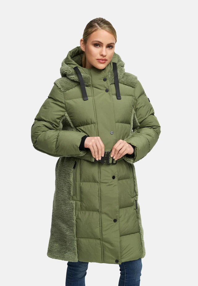 Navahoo Wintermantel »Funkelteddy 14« Warmer Mantel mit Teddyplüsch-Akzenten und Taillengürtel