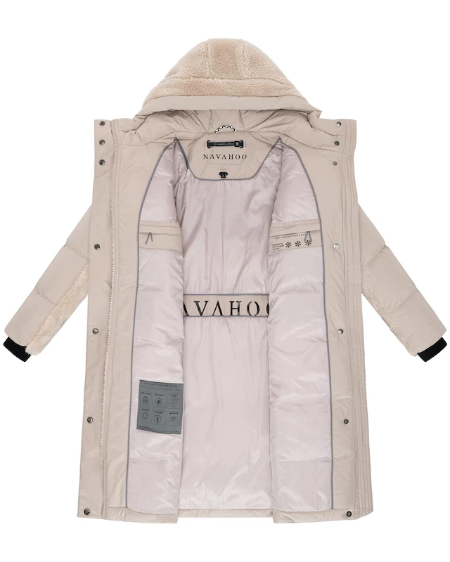 Navahoo Wintermantel »Funkelteddy 14« Warmer Mantel mit Teddyplüsch-Akzenten und Taillengürtel