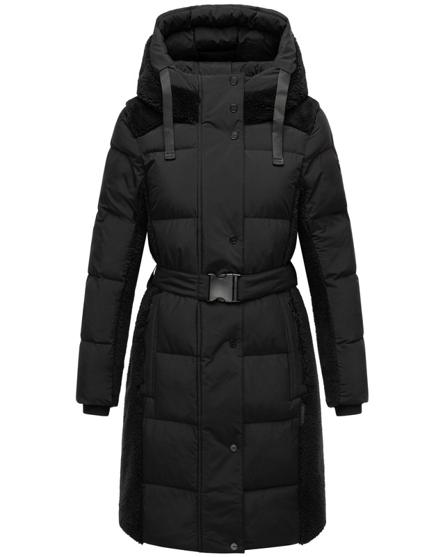 Navahoo Wintermantel »Funkelteddy 14« Warmer Mantel mit Teddyplüsch-Akzenten und Taillengürtel