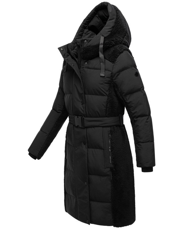 Navahoo Wintermantel »Funkelteddy 14« Warmer Mantel mit Teddyplüsch-Akzenten und Taillengürtel