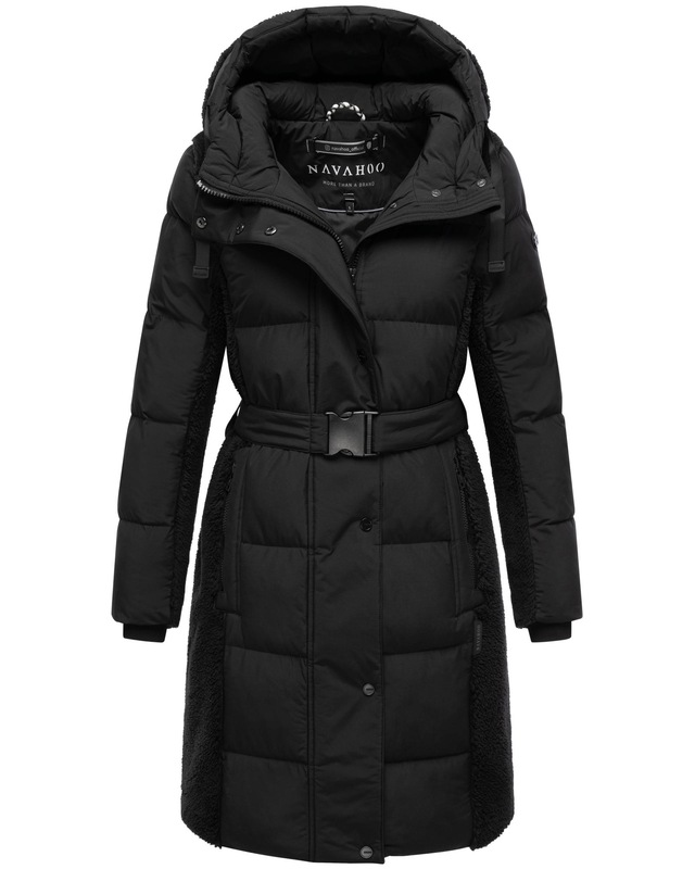 Navahoo Wintermantel »Funkelteddy 14« Warmer Mantel mit Teddyplüsch-Akzenten und Taillengürtel