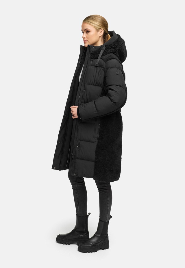 Navahoo Wintermantel »Funkelteddy 14« Warmer Mantel mit Teddyplüsch-Akzenten und Taillengürtel