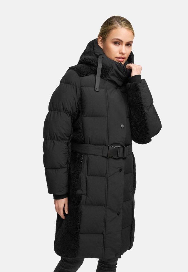 Navahoo Wintermantel »Funkelteddy 14« Warmer Mantel mit Teddyplüsch-Akzenten und Taillengürtel