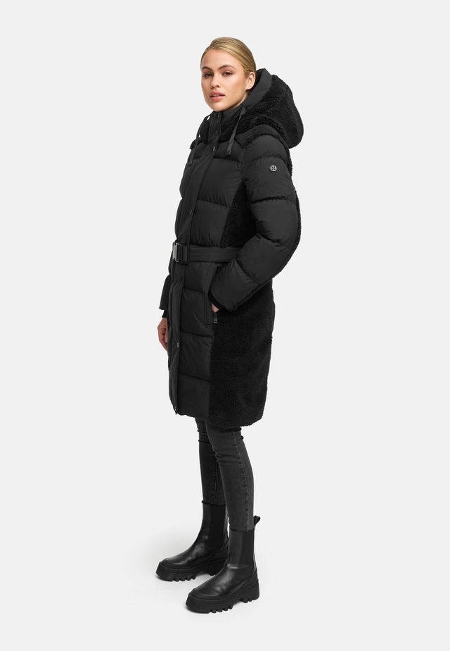 Navahoo Wintermantel »Funkelteddy 14« Warmer Mantel mit Teddyplüsch-Akzenten und Taillengürtel
