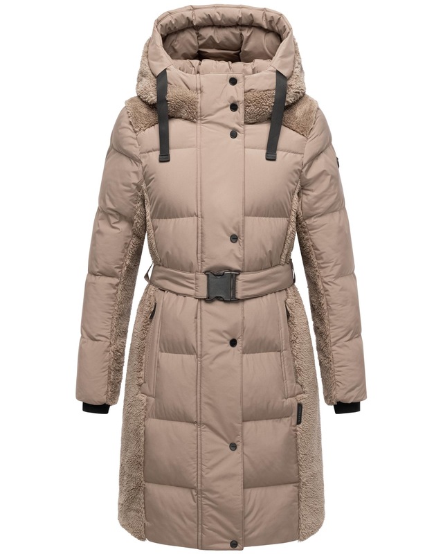 Navahoo Wintermantel »Funkelteddy 14« Warmer Mantel mit Teddyplüsch-Akzenten und Taillengürtel