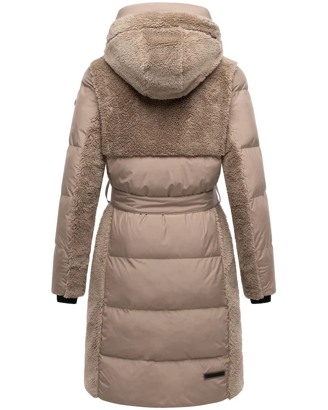 Navahoo Wintermantel »Funkelteddy 14« Warmer Mantel mit Teddyplüsch-Akzenten und Taillengürtel