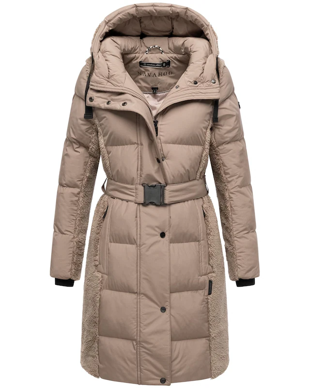 Navahoo Wintermantel »Funkelteddy 14« Warmer Mantel mit Teddyplüsch-Akzenten und Taillengürtel