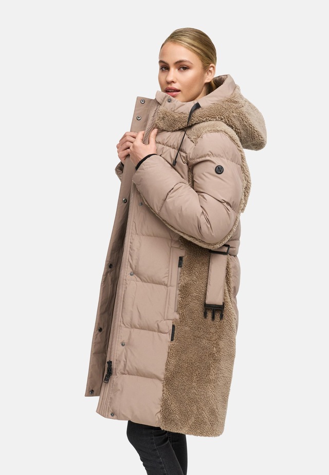 Navahoo Wintermantel »Funkelteddy 14« Warmer Mantel mit Teddyplüsch-Akzenten und Taillengürtel