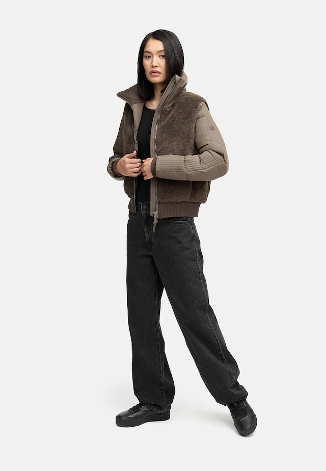 Navahoo Plüschjacke »Teddyzone 14« ohne Kapuze Teddy-Fleece Jacke mit hohem Kragen