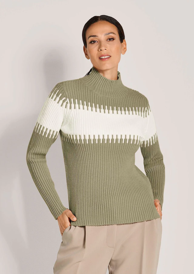MADELEINE Longpullover »Strickpullover Stilvoller Winterpullover mit Blockstreifen« Weicher Garnmix mit Wolle