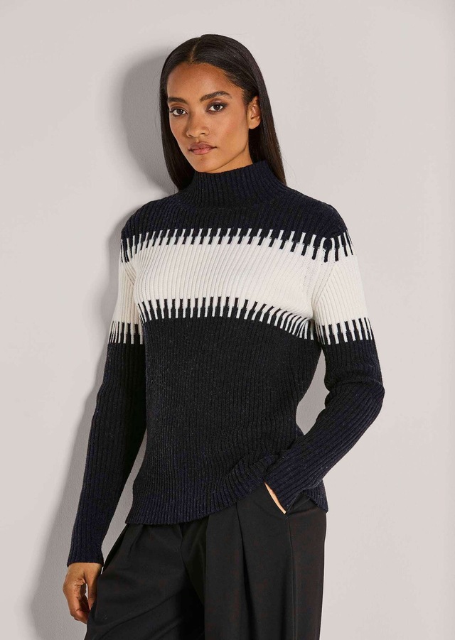 MADELEINE Longpullover »Strickpullover Stilvoller Winterpullover mit Blockstreifen« Weicher Garnmix mit Wolle