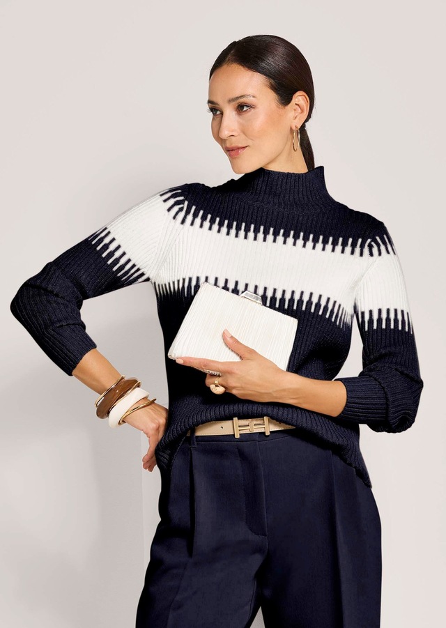 MADELEINE Longpullover »Strickpullover Stilvoller Winterpullover mit Blockstreifen« Weicher Garnmix mit Wolle