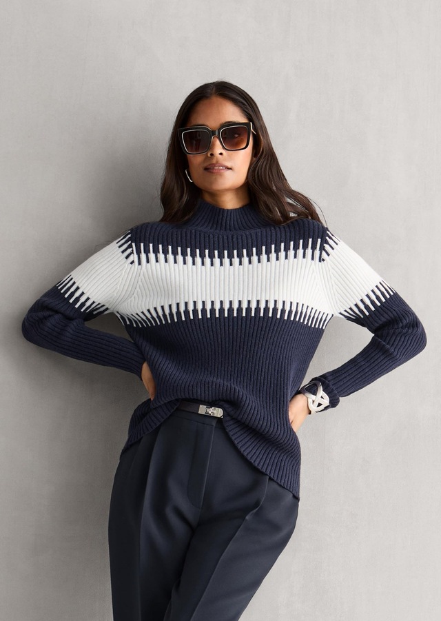 MADELEINE Longpullover »Strickpullover Stilvoller Winterpullover mit Blockstreifen« Weicher Garnmix mit Wolle