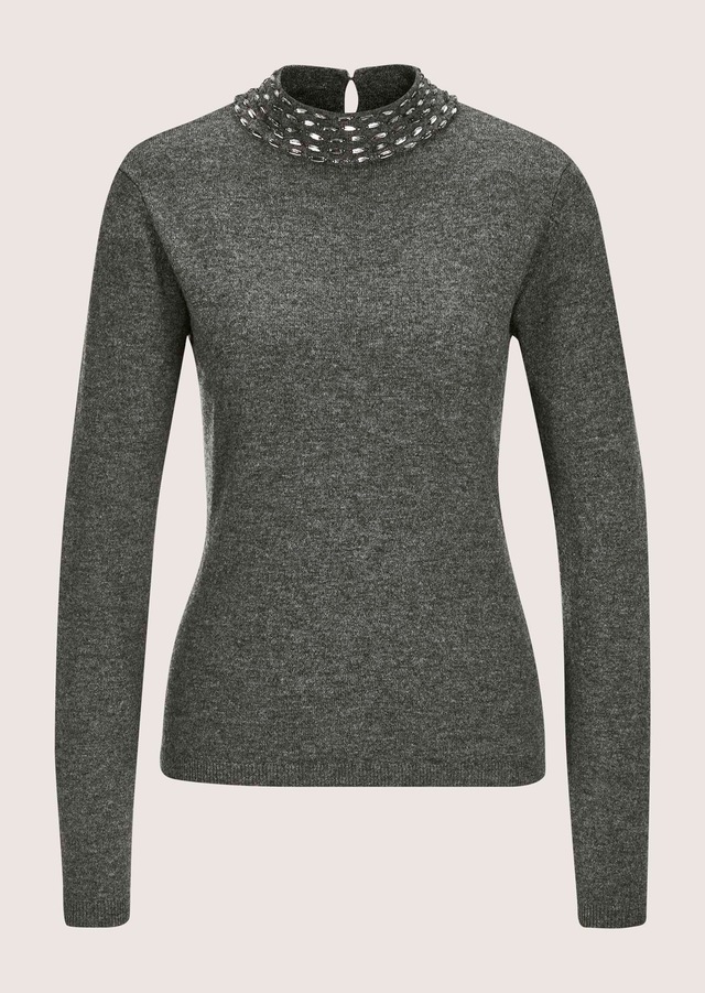 MADELEINE Longpullover »Strickpullover Eleganter Wollpullover mit Stehkragen« mit Dekosteinen