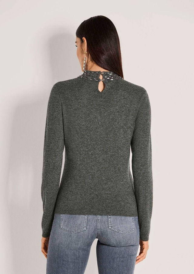 MADELEINE Longpullover »Strickpullover Eleganter Wollpullover mit Stehkragen« mit Dekosteinen